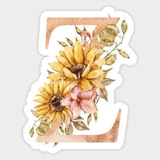 Watercolor sunflower bouquet monogram letter Z Sticker